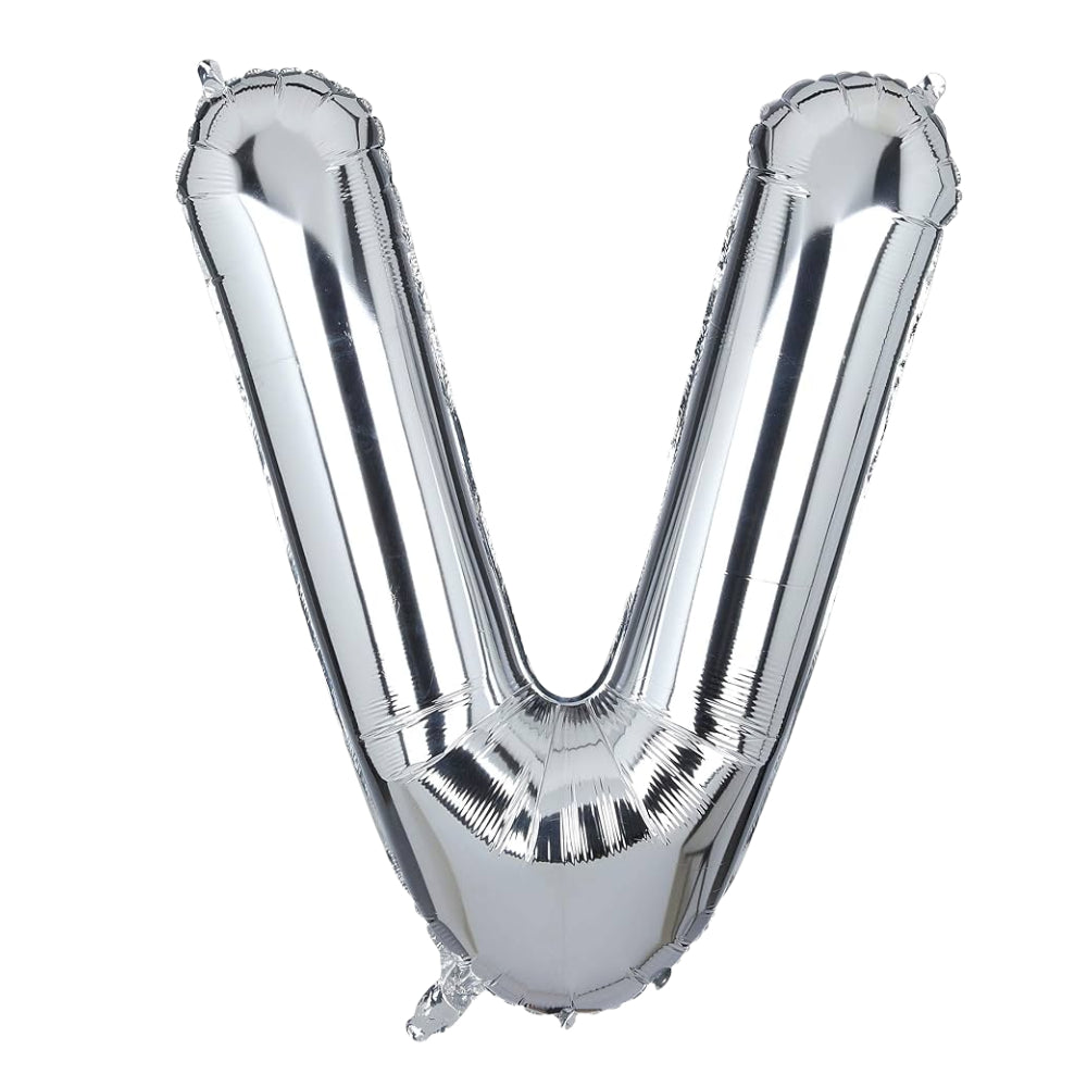 Party Decoration Alphabetic Letter V Foil Balloon - Silver Colour - 32 Inches