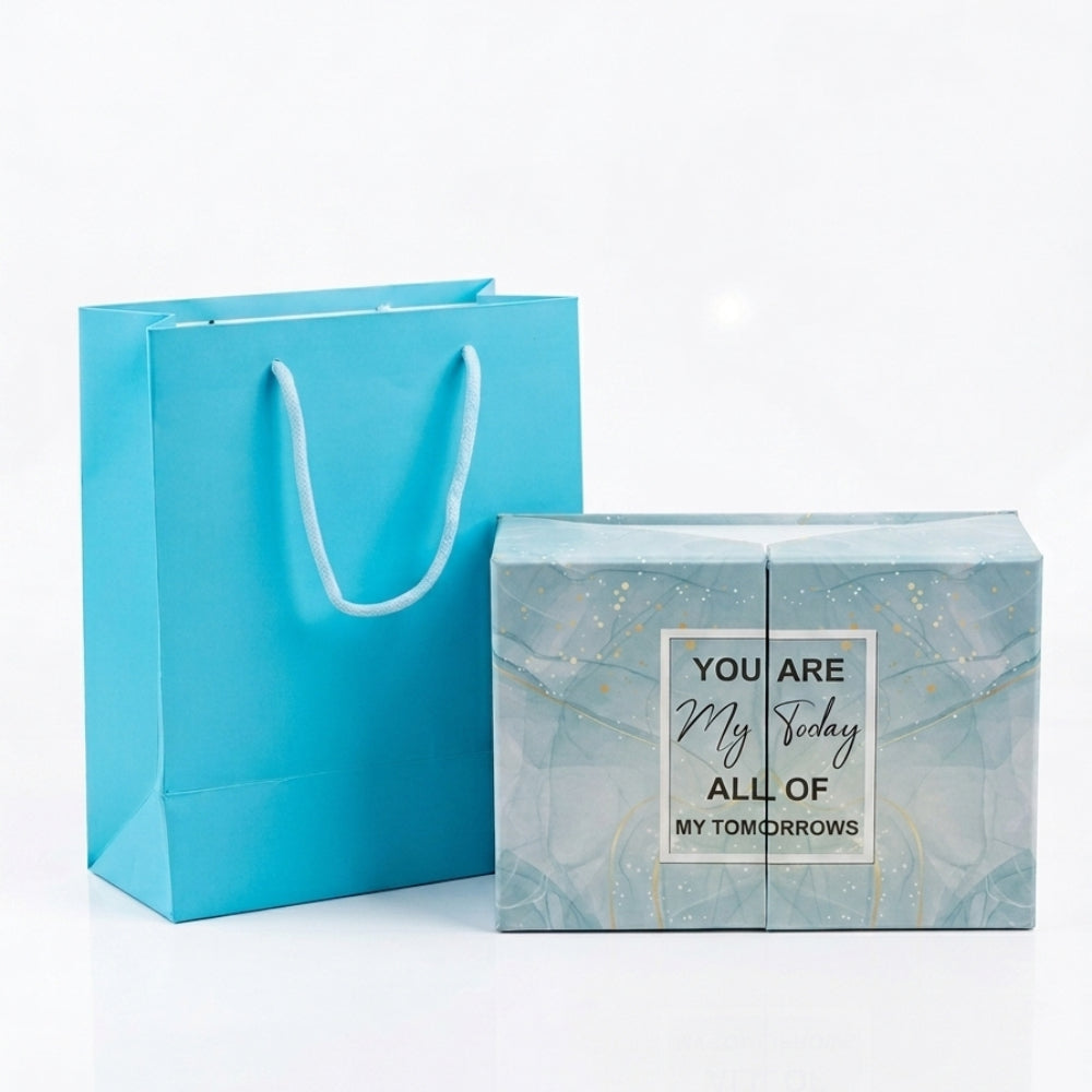 Double Door Gift Box With Gift Gloss Bag Combo Set - Light Blue