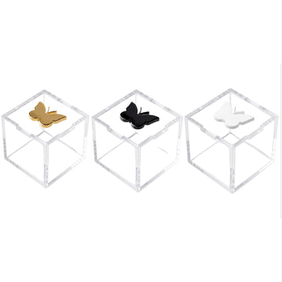 3D Butterfly Design Acrylic Mini Clear Gift Box - Gold, White and Black Color - 5x5x5 cm - 1 Box Only