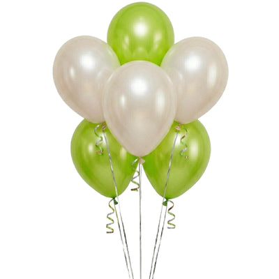Metallic Helium Balloon Combo Set - Green And Pearl White - 6 Pcs