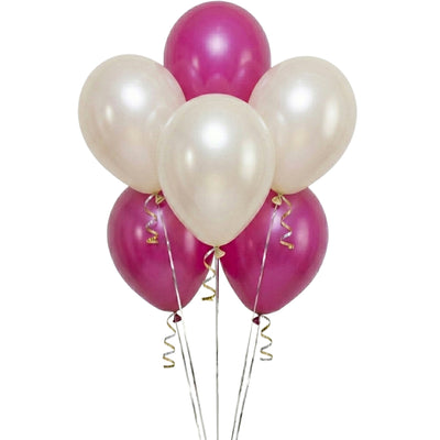 Metallic Helium Balloon Combo Set - Magenta And Pearl White - 6 Pcs