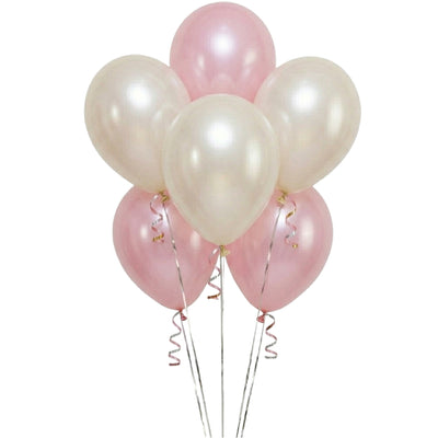 Metallic Helium Balloon Combo Set - Pink And Pearl White - 6 Pcs