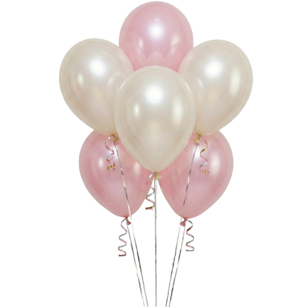 Metallic Helium Balloon Combo Set - Pink And Pearl White - 6 Pcs