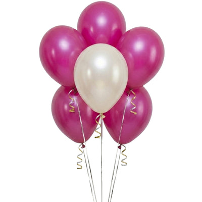 Metallic Helium Balloon Combo Set - Pearl White And Magenta - 6 Pcs