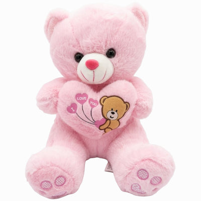 Teddy Bear Plush Doll With Heart Shaped Pillow - Pink - 30 Cm