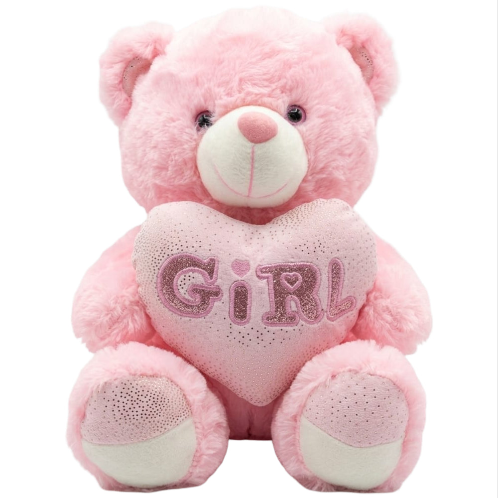 Girl Printed Teddy Bear Plush Doll With Heart Pillow - Pink Colour - 32 Cm