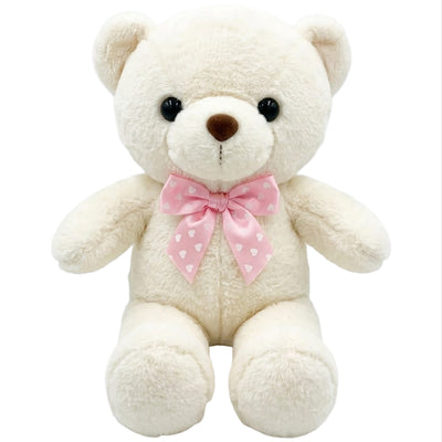 Teddy Bear Soft Plush Doll With Bow For Gift - White Colour - 30 Cm