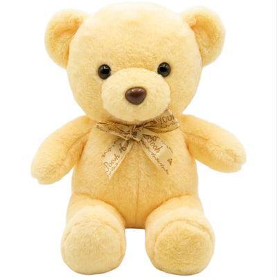 Teddy Bear Soft Plush Doll With Bow For Gift - Yellow Colour - 30 Cm