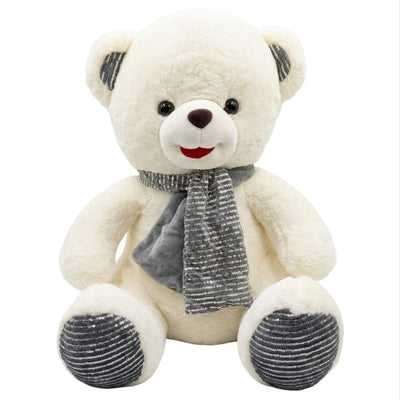 Teddy Bear Soft Plush Doll With Sequins Scarf For Gift - White Colour - 50 Cm