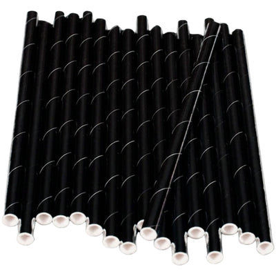Biodegradable Paper Drinking Straw - Black Color - Pack of 25 Pcs - 7 mm
