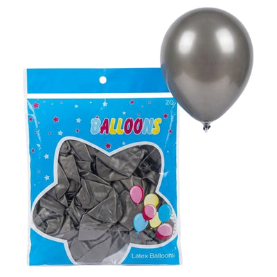 Latex Metallic Chrome Gray Balloon - Pack Of 50 Pcs - 12 Inch