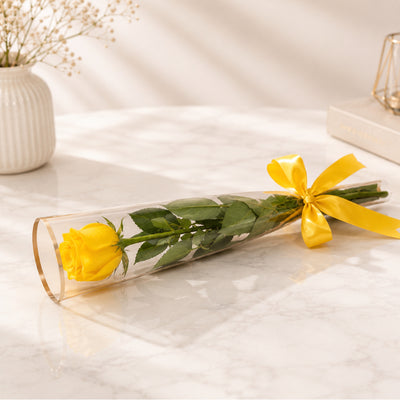 Single Rose Flower Hand Bouquet - Yellow Colour