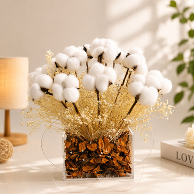 Elegant Cotton Flower Acrylic Vase