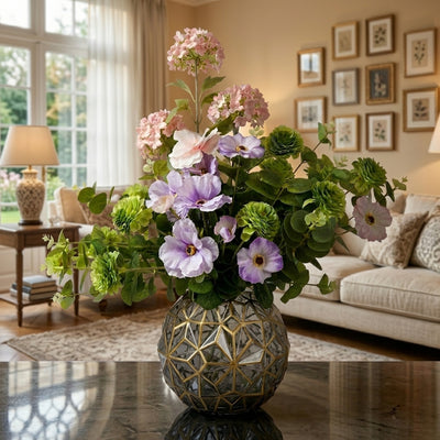 Artificial Flower Arrangement With Diamond Vase