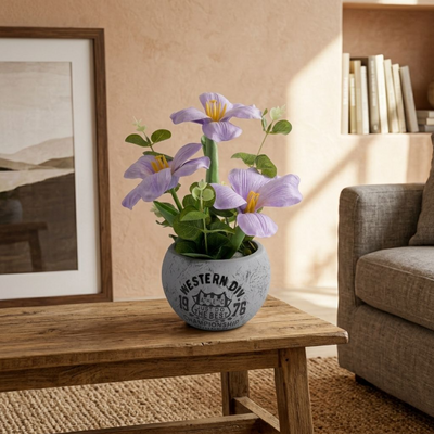 Artificial Open Tulip Flower Pot - For Home Decor - Purple Colour