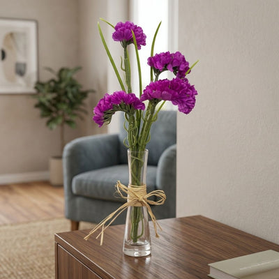 Artificial Carnation Bunch Flower Pot - Purple Colour