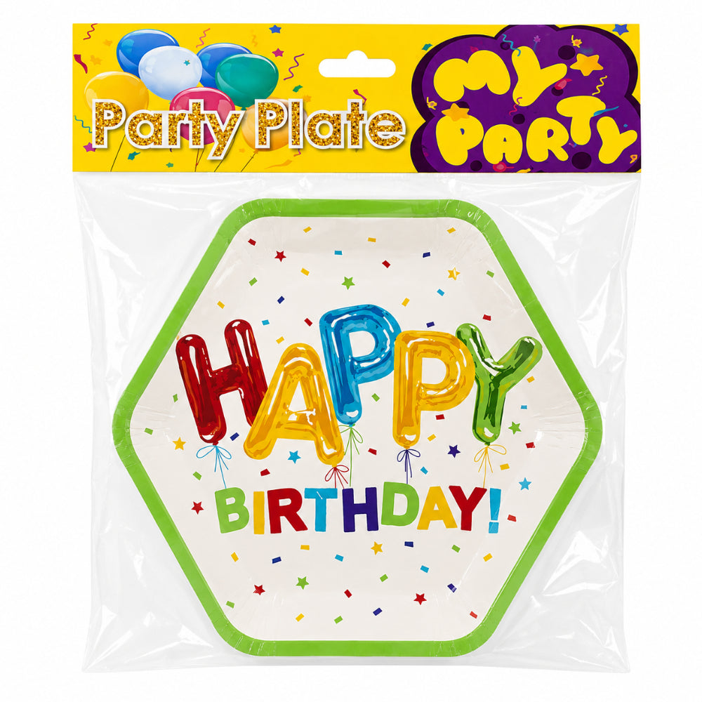 Happy Birthday Star Printed Disposable Party Plates - 16Cm - Pack Of 6 Pcs