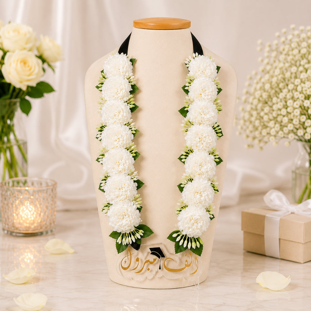Artificial White Flower Graduation Necklace - Flower Collar