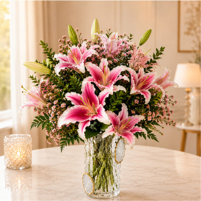 Pink Lilies Vibrant Floral Arrangement