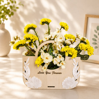 Limonium Sinuatum Artificial Flower Arrangement in Wooden Bag