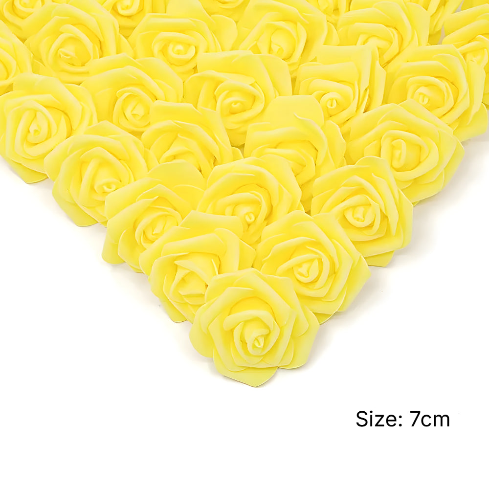 Party Decoration Artificial Foam Rose Heads - Yellow - 7 Cm - Pack Of 6 Pcs