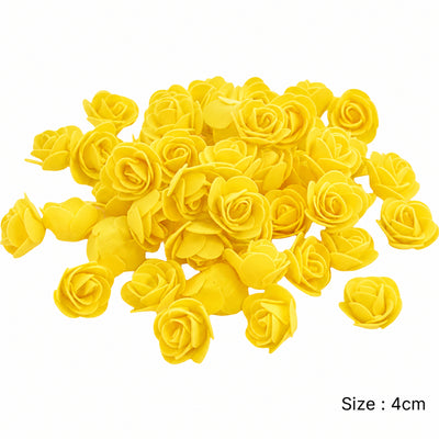 Party Decoration Artificial Foam Rose Heads - Yellow - 4 Cm - Pack Of 12 Pcs