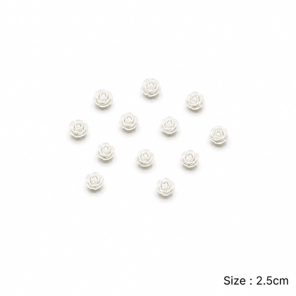 Party Decoration Artificial Foam Rose Heads - White - 2.5 Cm - Pack Of 12 Pcs