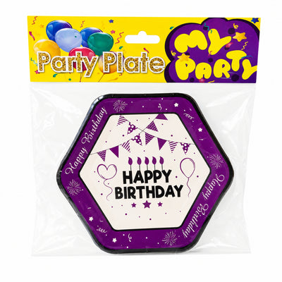 Happy Birthday Flag Banner Printed Disposable Party Plates - 16 Cm - Pack Of 6 Pcs