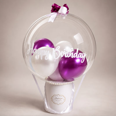 Personalised Happy Birthday Hot Air Balloon Gift Box - White And Purple