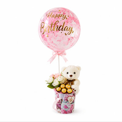 Happy Birthday Balloon Gift Hamber Combo Set With Doll - Pink