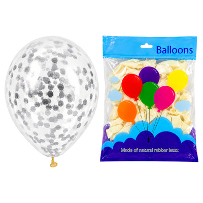 Pearl White Confetti Balloons With Silver Confetti - Latex Party Balloons - Pack Of 50Pcs