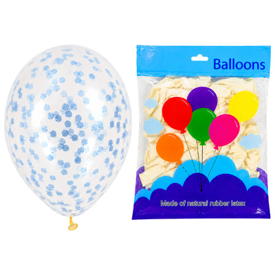 Pearl White Confetti Balloons With Light Blue Confetti - Latex Party Balloons - Pack Of 50Pcs