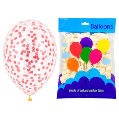 Pearl White Confetti Balloons With Red Confetti - Latex Party Balloons - Pack Of 50Pcs