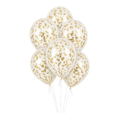Latex Pearl White Helium Balloon With Gold Confetti - 12 Inch