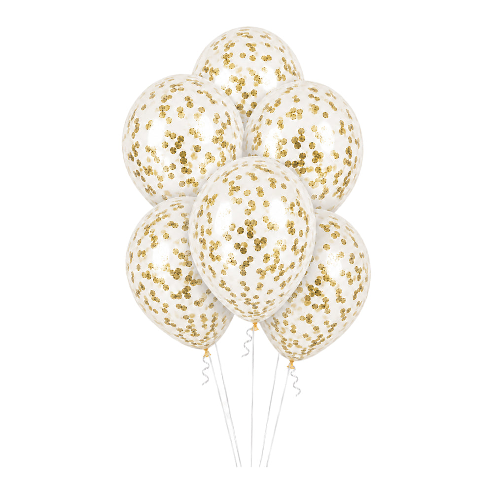 Latex Pearl White Helium Balloon With Gold Confetti - 12 Inch