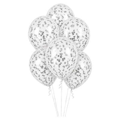Latex Pearl White Helium Balloon With Silver Confetti - 12 Inch