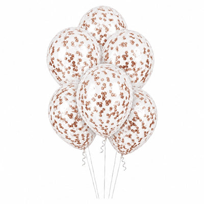 Latex Pearl White Helium Balloon With Rose Gold Confetti - 12 Inch