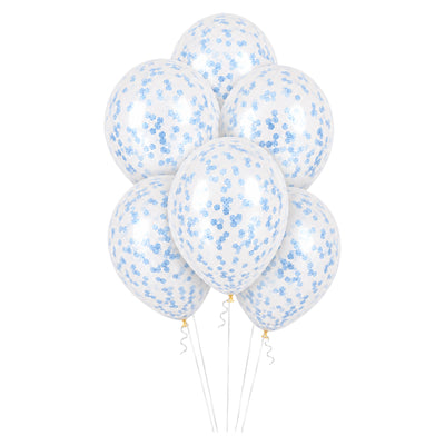 Latex Pearl White Helium Balloon With Light Blue Confetti - 12 Inch