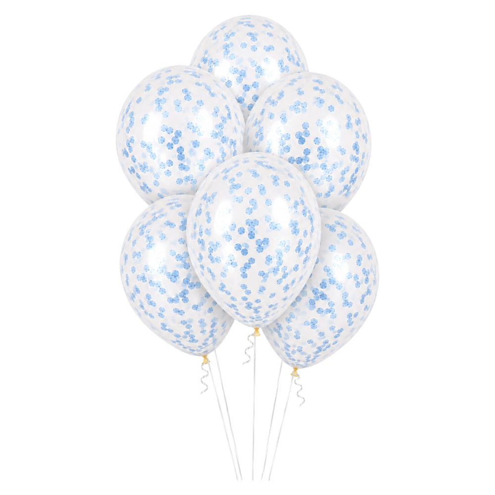 Latex Pearl White Helium Balloon With Light Blue Confetti - 12 Inch