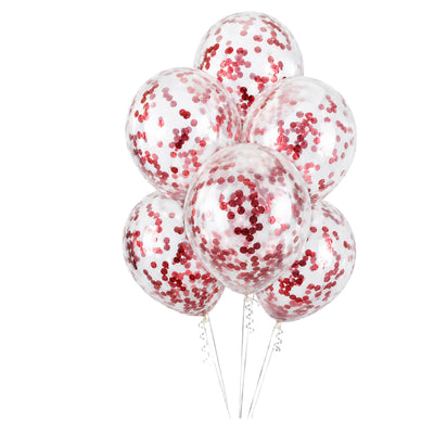Latex Pearl White Helium Balloon With Red Confetti - 12 Inch