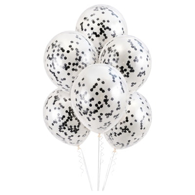 Latex Pearl White Helium Balloon With Black Confetti - 12 Inch
