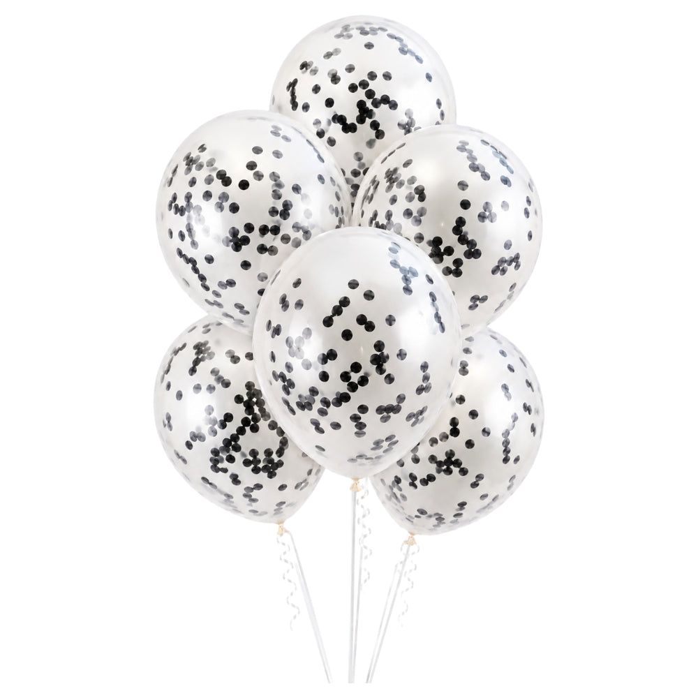 Latex Pearl White Helium Balloon With Black Confetti - 12 Inch
