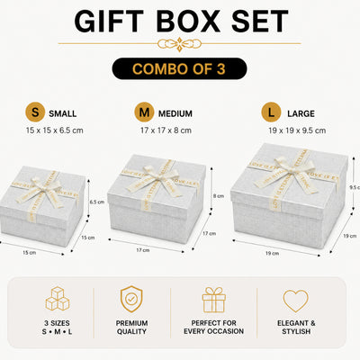 Gift Box With Ribbon Silver Colour - 3 Pcs Set