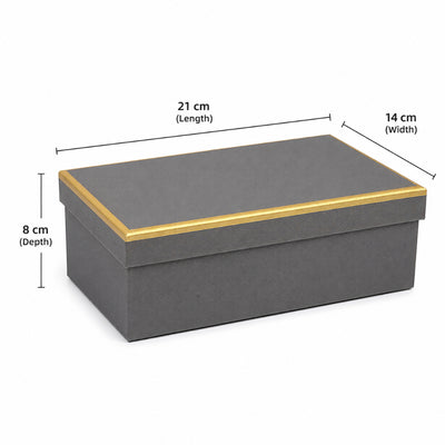 Gold Lined Gift Box Grey Colour - Medium - 21X14X8 Cm