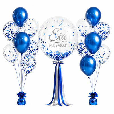 Eid Mubarak Decoration Confetti Balloon Bouquet With Helium - Blue Colour
