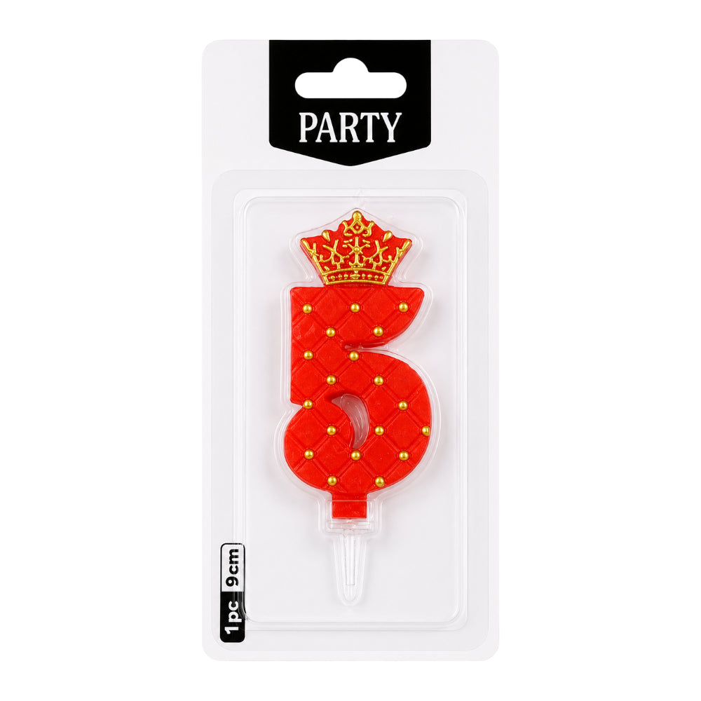 Royal Crown Number 5 Birthday Cake Candle Topper - Red