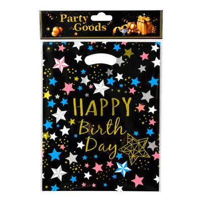 Happy Birthday Themed Party Gift Loot Bag - Black - Pack Of 10 Pcs - 30X21 Cm