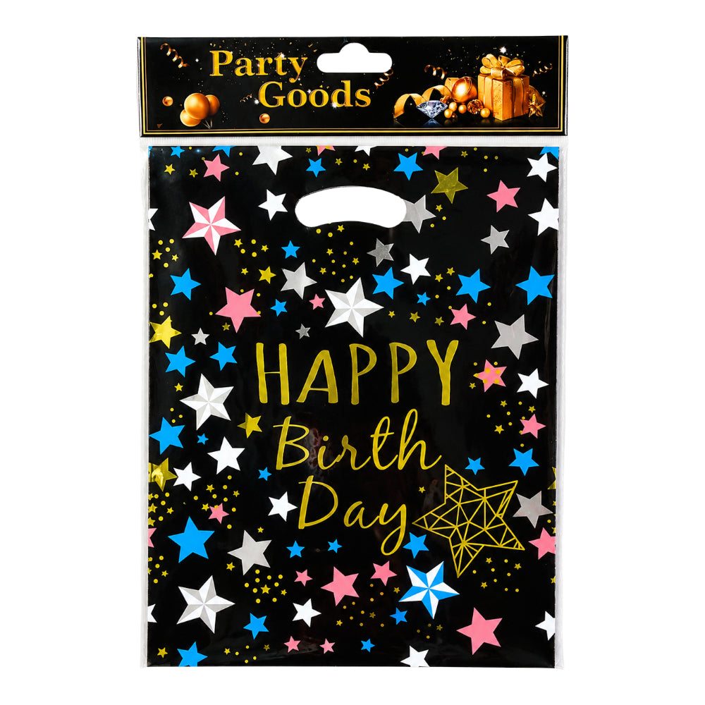 Happy Birthday Themed Party Gift Loot Bag - Black - Pack Of 10 Pcs - 30X21 Cm