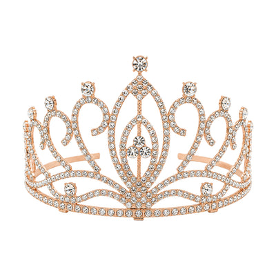 Crystal Princess Tiara Crown - Open Swirl Rhinestone Queen Headband - Rose Gold