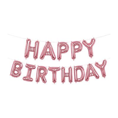 Happy Birthday Party Decoration Foil Balloon Banner Set - Non Inflated - Rose Gold - 16 Inch